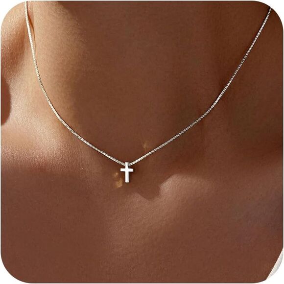 Tiny Cross 925 Sterling Silver Cross Necklace Christian Baptism Dainty Silver - Picture 1 of 5
